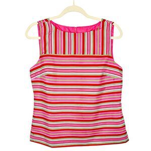 Talbots Silk Striped Sleeveless Blouse Tank Top Pink Red Green Size 8P 8 Petite
